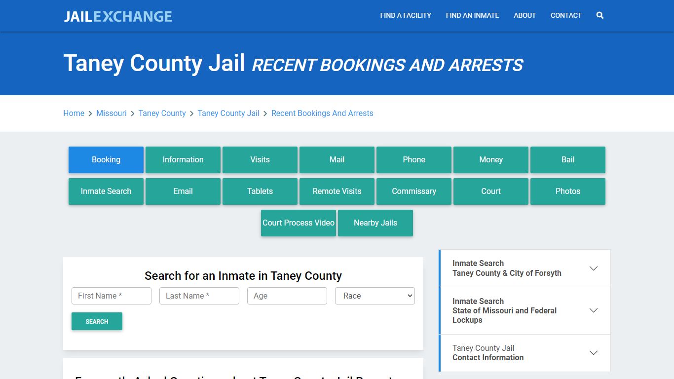 Taney County Jail Recent Bookings And Arrests - Jail Exchange