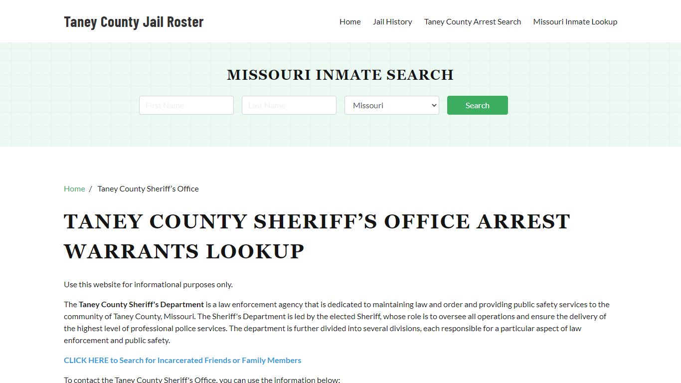 Taney County Sheriff Office, MO, Arrest Warrants Search